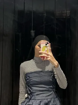 Organic Cotton Polo-neck in Black & White Stripe
